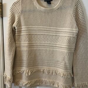 Chelsea & Theodore Textured Fringe Cream Sweater